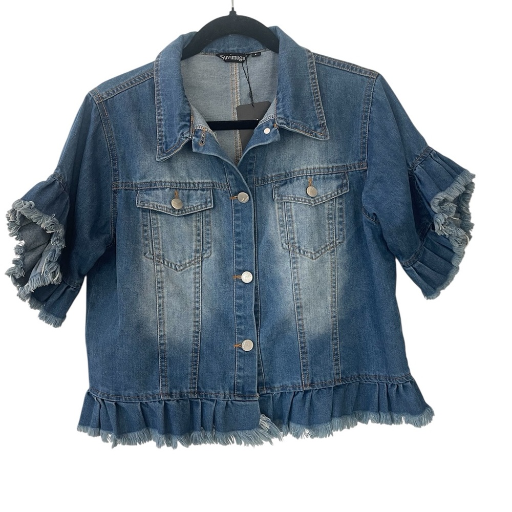 Denim Ruffle Sleeve cropped shirt/jacket